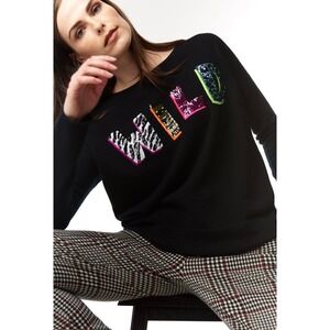 LISA TODD Wild Cashmere Sweater Womens XL Black Long Sleeve Crew Luxury Sequin